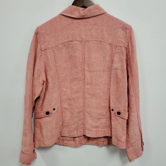 J Jill Womens Office Career Linen Button Up Jacket Size L Red Capsule Coastal - Picture 3 of 10